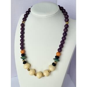 Vintage Dauplaise Beaded Necklace Multicolor with Gold Accent Signed